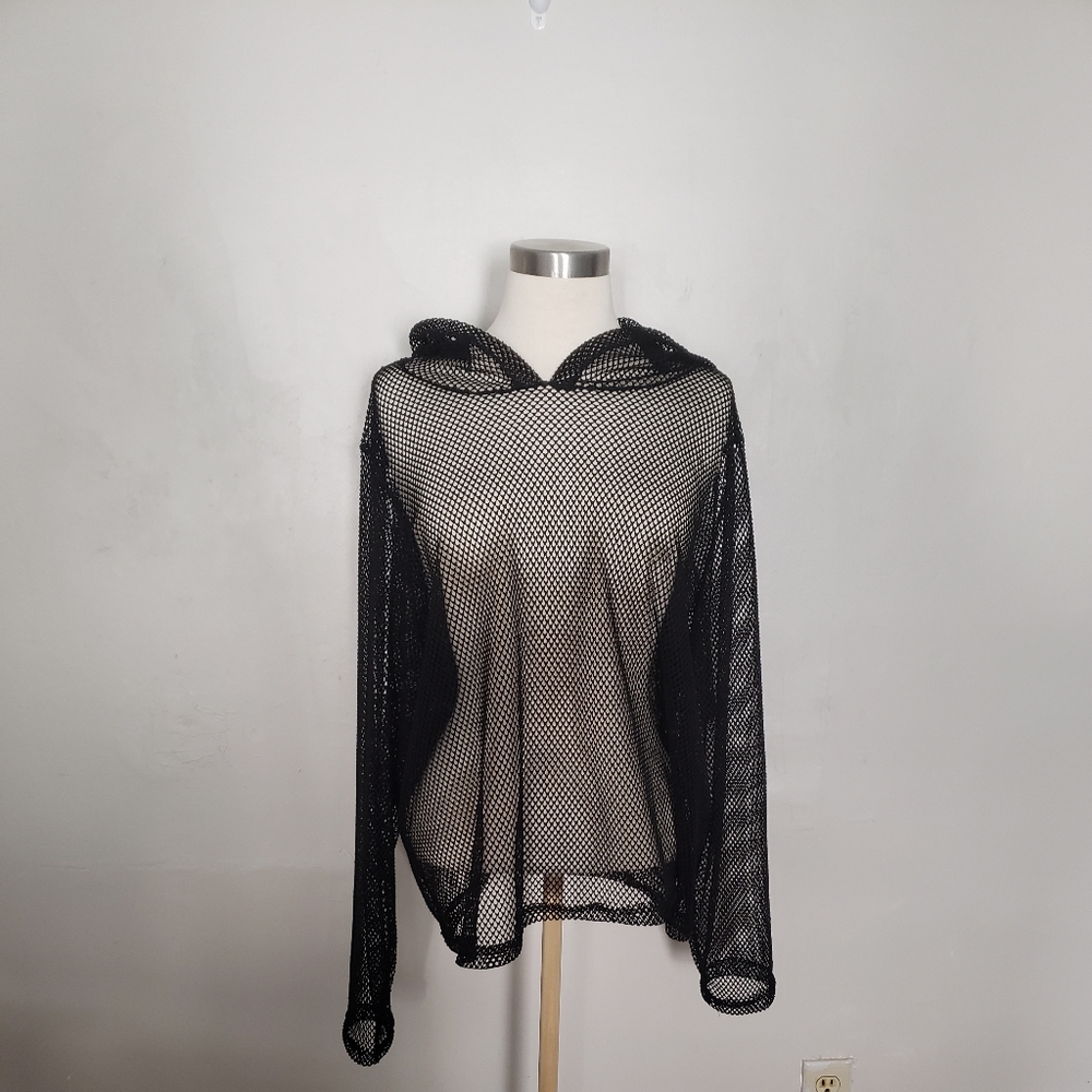 Fishnet long sleeve hoodie black